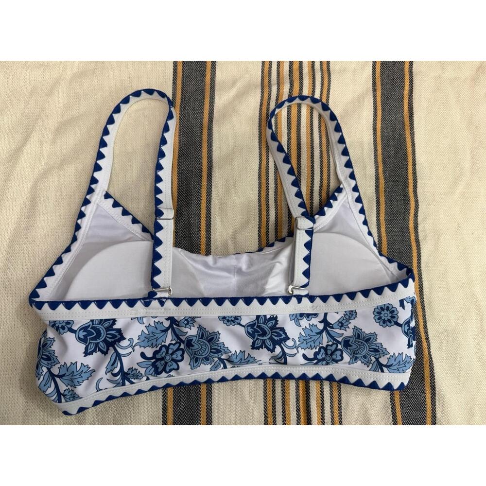 Two Piece Swimsuit Womens L Blue Floral Bikini High Waisted Tropical Boho - Picture 3 of 12